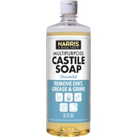 HARRIS Multi-surface Pure Castile Soap, Made with Olive, Coconut, and Pine Tree Oil, Uses for Face, Body, Hand, Hair, Home, Dishes, and Laundry, Unscented, 32 Fl Oz