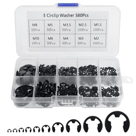 Circlip Set 580 Pcs Black Carbon Steel E-Clip Kit with Storage Box External Retaining Rings Snap Opening Rings 10 Sizes C-Clip Assortment Set (M1.5-M10)