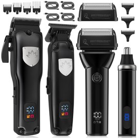 Dumite 4 in 1 Hair Clippers for Men, Professional T-Blade Trimmer, Electric Foil Shaver, Nose Hair Trimmer, Cordless, LCD Display, Grooming Kit
