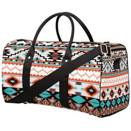 Aztec Western Travel Duffel Bag, Ethnic Aztec Geometric Sports Tote Gym Bag Foldable Western Aztec Weekender Bag Carry on Luggage Handle Bag Overnight Shoulder Bag for Women Men