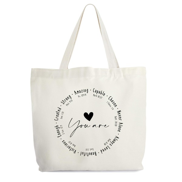 Levitatinyear Inspirational Christian Canvas Tote Bag for Women, You Are