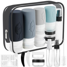 16 Botellas de Viaje de Silicona, 3 Oz Aprobado Por la TSA, Sin BPA, A Prueba de Fugas, Comprimible, Accesorios de Viaje Recargables (Colores Fríos-17 PCS)