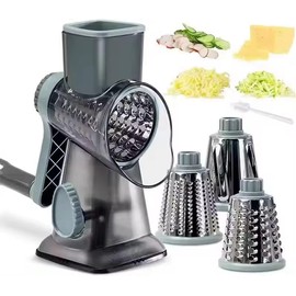 Amayz Infinit Rotary Cheese Grater – 3-in-1 Slicer, Shredder & Grater | Secure Suction Base | Modern Blue Design for Cheese, Veggies, Nuts & More