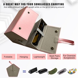 Longjet Sunglasses Organizer 5 Slots Travel Glasses Case Multiple Pairs Eyeglasses Storage Box Hanging Eyewear Holder (Pink)