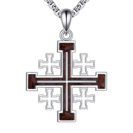 DAYLINLOVE Jerusalem Cross Necklace 925 Sterling Silver Cross Pendant Chain Christian Jewellery for Men and Women