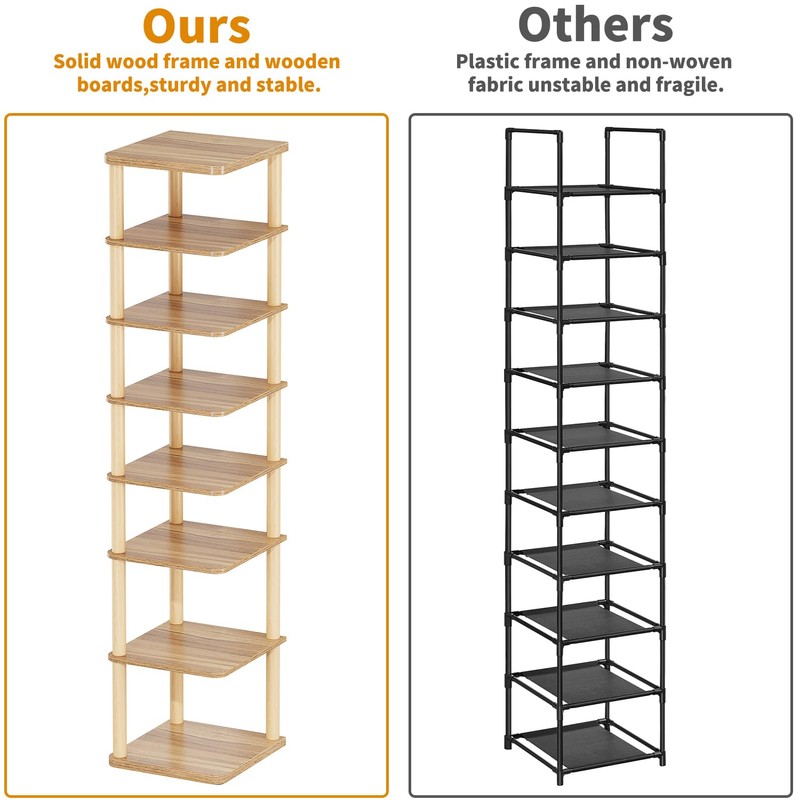 LUCKNOCK Vertical Shoe Rack, 8-Tier Tall Narrow Shoe Organizer for