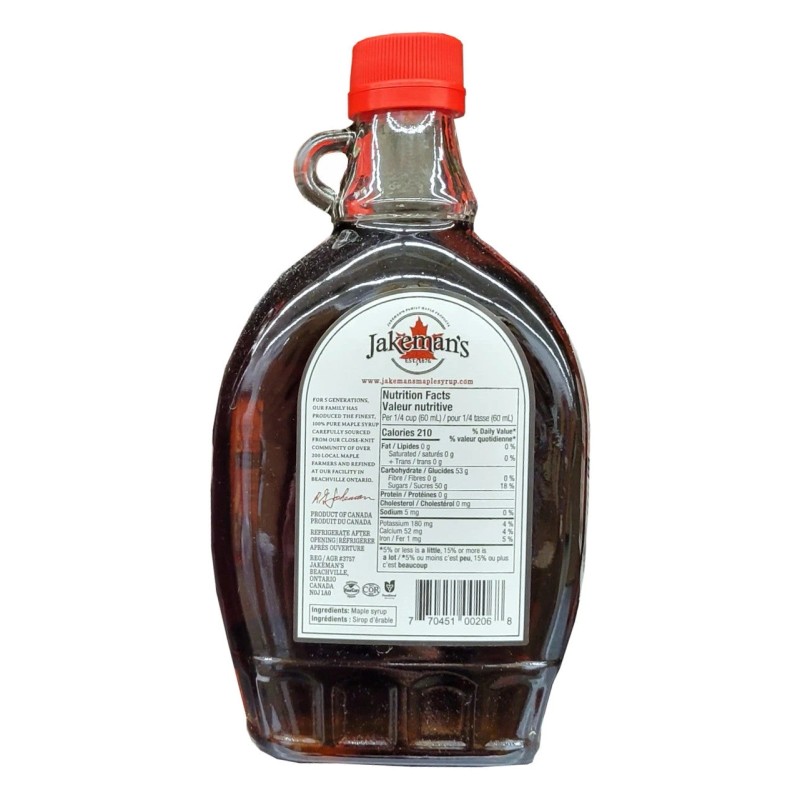 Jakeman's Pure Maple Syrup, Canada Grade A, Amber, 500mL/16.9 fl.