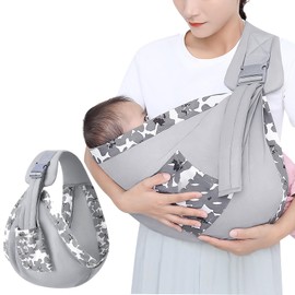 Lvjkes Baby Newborn Baby Sling Multifunctional Children's Carrier Adjustable Portable for Babies from 0 to 36 Months, Toddlers Weighing up to 20 kg (Flower Grey)