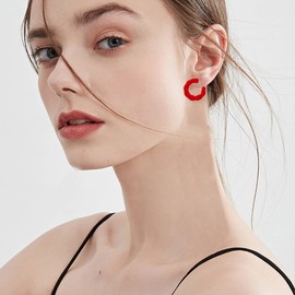 YUNXI C Shape 80s Earrings for Women Retro Neon Acrylic Hoop Colorful Dangle Earrings Summer Themed Party Costume Jewelry Accessory (Red)