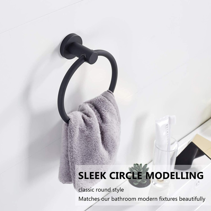 BGL Black Towel Ring Wall Mounted, Stainless Steel 304 Rubber