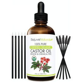 Organic Castor Oil, 100% Pure, Hexane Free, Cold Pressed, USDA Certified Organic, by RejuveNaturals, 4oz | All Natural Conditioner for Hair, Skin & Fa