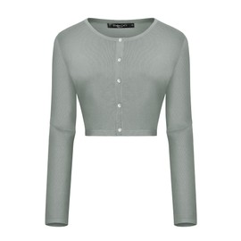 Urban CoCo Women's Button Down Crew Neck Cropped Cardigan Lightweight Shrug Kint Sweater, Washed Olive, X-Large