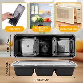 BUWUSMU 22 Pack 17 oz Small Meal Prep Containers with 3 Compartments, Disposable Plastic Bento Boxes Reusable Stackable Food Containers Travel Lunch Boxes for Office, Picnic