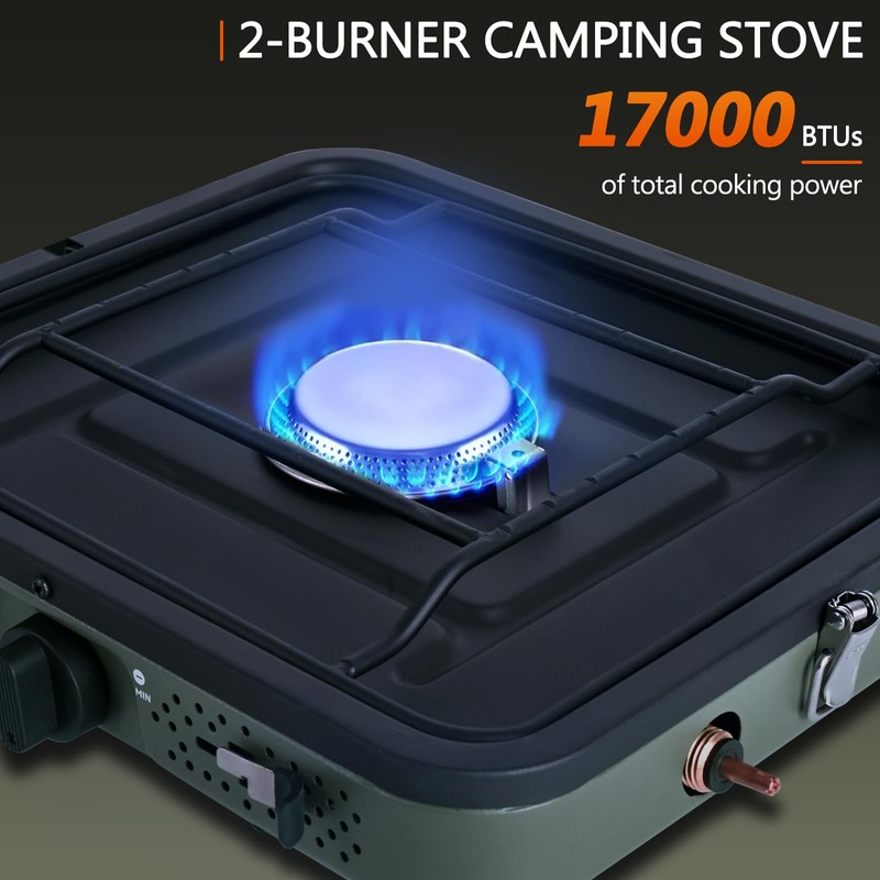 Julymoda 2 Burner Camping Stove,Foldable Camp Stove with 17000 BTU,Two