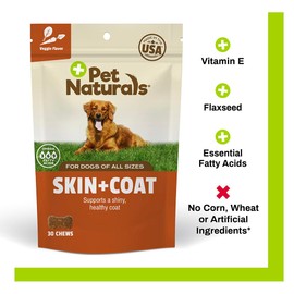 Pet Naturals Skin and Coat for Dogs with Dry, Itchy and Irritated Skin, 30 Chews - Salmon Oil, Vitamin E and Flax Oil - No Corn or Wheat - Vet Recommended