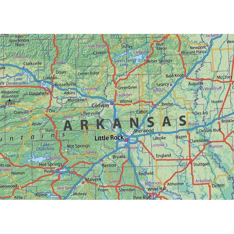 Kansas, Oklahoma, Missouri and Arkansas Poster Map - 23.3 x