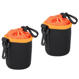 PATIKIL Camera Lens Bag, 2 Pcs 3" ID x 3.9" H Cylindrical Drawstring Lens Pouch with Thick Protective Neoprene, Lens Case for DSLR Camera Lens, Water Coffee Cups Black, Orange