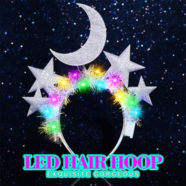 JEAIRTS Light Up Star Moon Headband Silver Glow Celestial Hair Accessories for Women