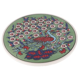 GURU SHOP Oriental Ceramic Coaster, Round Coaster, Pattern 18, Green, 1 x 16 x 16 cm, Coasters, Trays