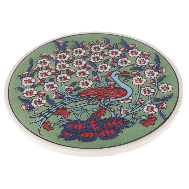 GURU SHOP Oriental Ceramic Coaster, Round Coaster, Pattern 18, Green,