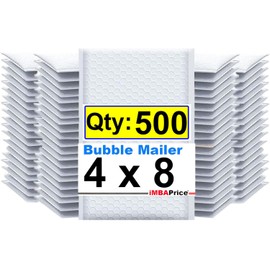 iMBAPrice 4x8 Inches White Color Polybubble Bag, 500-Pack Small Size #000 Self Seal Poly Bubble Mailers Padded Packing Envelopes (Total 500 Bags)