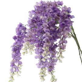 4pcs Artificial Wisteria Flowers 37in Fake Wisteria Rattan Hanging Garland Silk Flowers String for Wedding Party Wall HomeBackdrop Decoration (Purple)