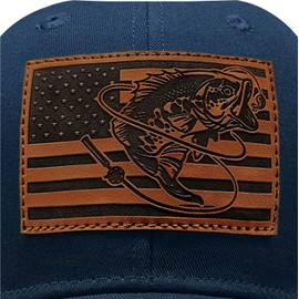 Pnkvnlo Sombrero de pesca para hombre, sombrero de camionero con bandera de peces americanos, gorra de béisbol de piel patriótico, regalos de pesca al aire última intervensión, 2. Bajsflag, Talla única