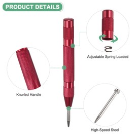 M METERXITY 2-Pack Automatic Center Punch, 133mm High Speed Steels Spring Loaded Nail Punch Tool for Steel Plate/Wooden Board/Glass, Adjustable Impact Punch Window Breaker Tool [Red]