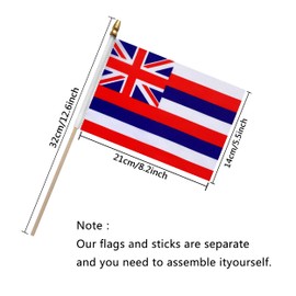 TSMD Hawaii HI State Flag on Wood Stick Small Mini Hand Held Flags,5x8 Inch,12 Pack