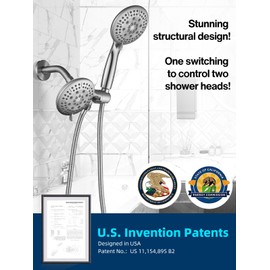 Cobbe 48-Setting High Pressure 3-Way Shower Head Combo, Hand Held Shower & Rain Shower Separately or Together, 4.7" Dual 2 in 1 Showerhead with Hose - Brushed Nickel - U.S. Invention Patents