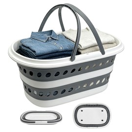 35L Large Rolling Collapsible Laundry Basket with Wheels, Foldable Plastic Clothes Hamper for Storage, Space Saving Pop-Up Laundry Bin for Bedroom Bathroom RV Dormitory