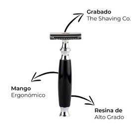 THE SHAVING CO. Rastrillo de Afeitar VINTAGE Tradicional Color Negro. Razor con Mango de Resina Altamente diseñada, ergonómico con detalles de Metal Cromado. Obtén un rasurado perfecto.