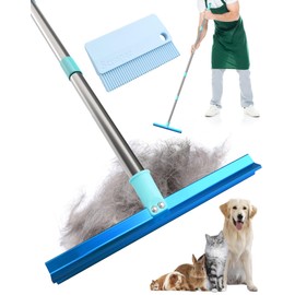 Double-Sided Pet Hair Remover, Carpet Rake with 57" Long Handle for Dog Cat Hair Removal on Carpets, Rugs, Carpeted Stairs, Cat Towers, Pet Beds