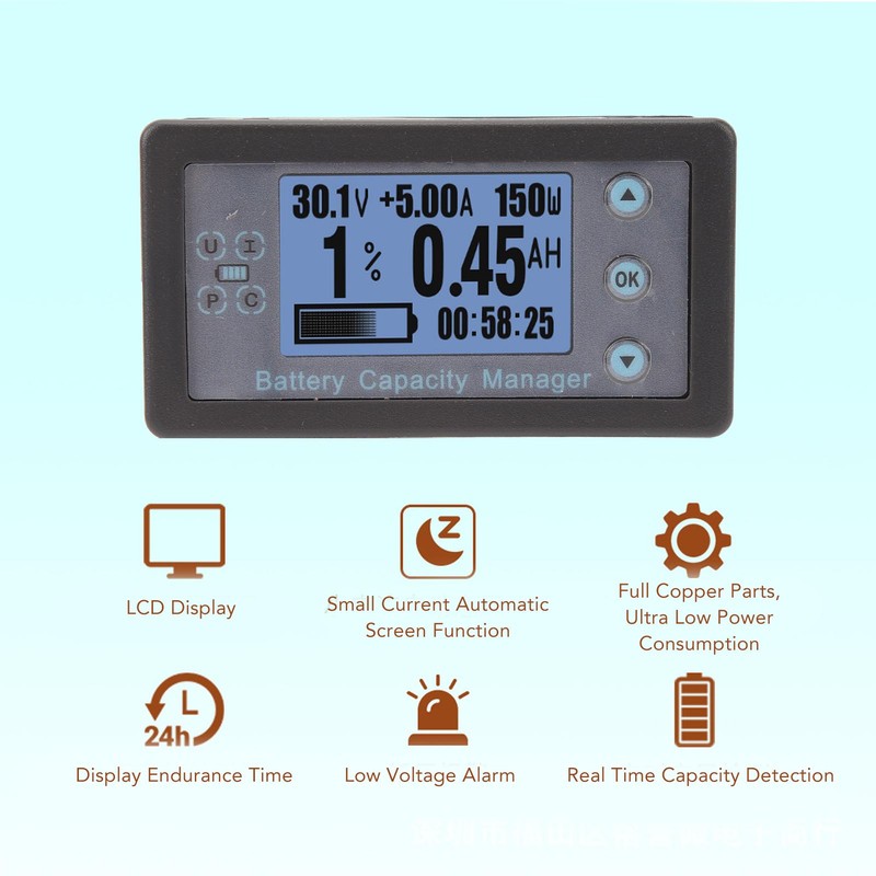 Battery Capacity Manager 200A Monitor LCD Digital Display Battery Coulometer