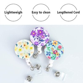 3 Pack Flower Retractable Badge Holder, ID Badge Clip for Women Teacher Nurses Name Card Badge Reel