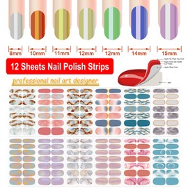 DANNEASY 12 Sheets Nail Wraps for Women Gradient Color Nail Polish Stickers Self Adhesive Nail Polish Strips Gel Nail Strips Fingernail Sticker Nails with Nail File, Cuticle Stick