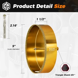 DaduoRi 5" Serrated Diamond Hole Saw with 2Pcs Removable Pilot Bits, Easy-Align for Precise Drilling in Porcelain, Ceramic, Granite, and Marble (5" Diamond Bit for Tile)