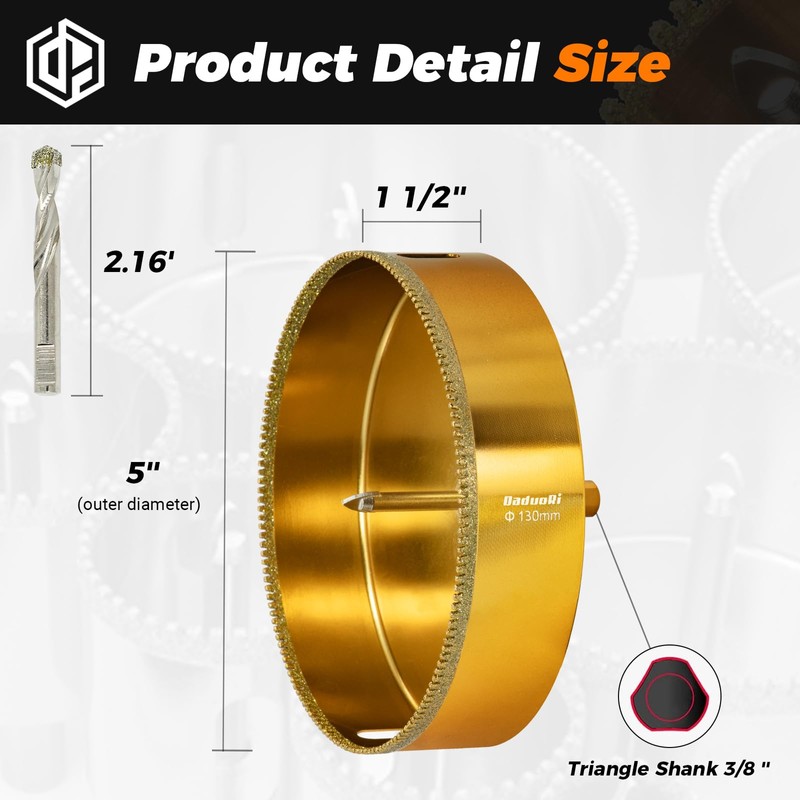 DaduoRi 5" Serrated Diamond Hole Saw with 2Pcs Removable Pilot