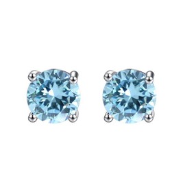 Paris Jewelry 14k White Gold Plated 1/2 Carat Round Created Blue Topaz CZ Stud Earrings