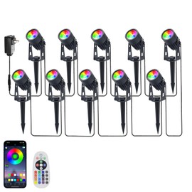 Smart RGB Low Voltage LED Spotlights, APP & Remote Control,Synchronous Dimming Lighting System, IP65 Waterproof,16 Million Colors for Outdoor Landscape,Yard,Garden,Holiday Decoration (10 Pack)