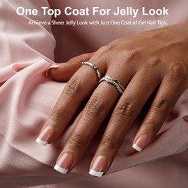 KQueenest French Gel Nail Tips,300 Pcs White French Tip Press on Nails Short Square,Dark Nude White French Tip Nails Design,Natural Gel x Nail Tips,Pre-Applied Small Fake Nails Press ons for Nail Art