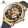 Dentily Mens Watches Classic Roman Numeral Mechanical Watch Hand-Wind Skeleton