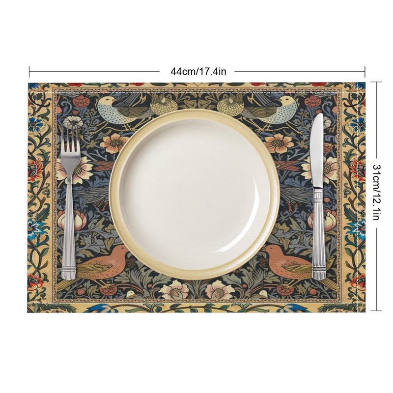 William Morris Bird Placemats Retro Bird Elegant Animal Pattern Linen