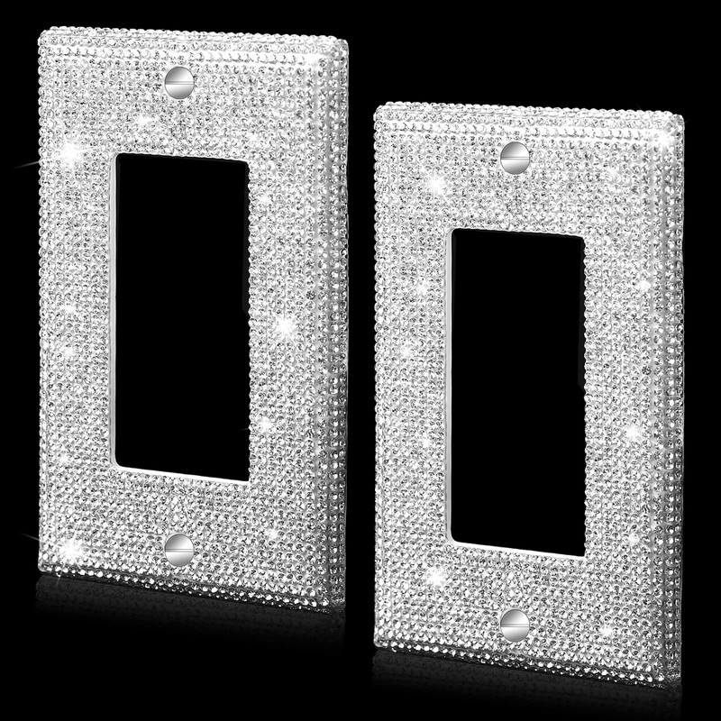 2 Pcs Silver Rhinestones Light Switch Cover,Silver Shiny Crystal Wall