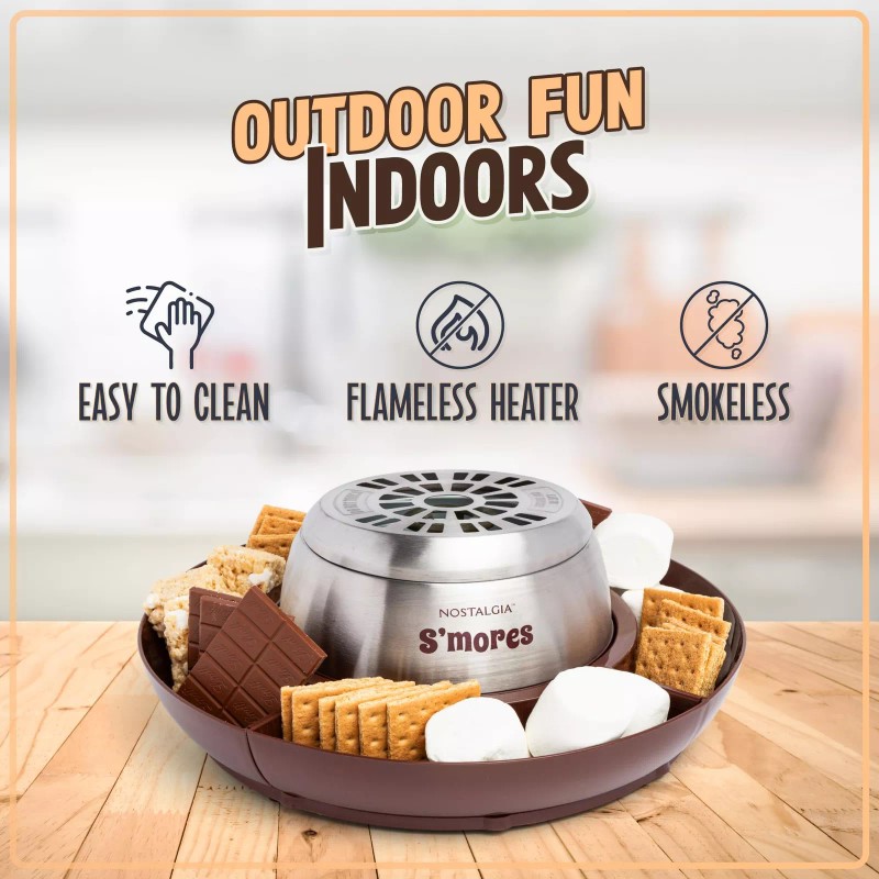 Nostalgia Indoor Electric S'mores Maker with Roasting Forks and Compartment