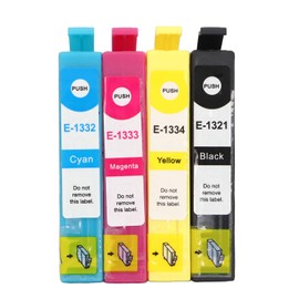 4 Pcs Ink Cartridge Black Cyan Magenta Yellow Smoothly Accurate Clear Anti Fade Printer Ink Cartridge for Stylus T1321 T1332 T1333 T1334