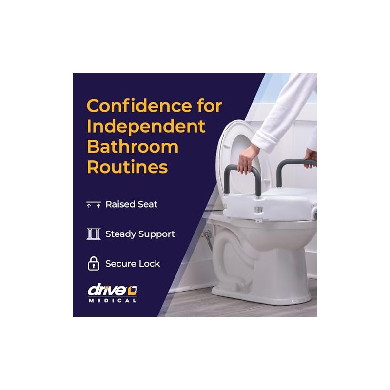 Drive Medical 2-in-1 Raised Toilet Seat with Removable Padded Arms