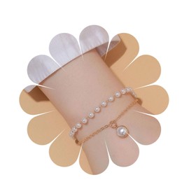 Aneneiceera Boho Bracelet with Pearl Pendant, Pearl Necklace, Fashion Pearl Bracelet, Golden Hand Chain, Wedding Jewellery for Women and Girls, Bridesmaid Gifts (Gold), Metal