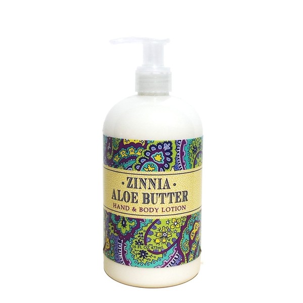 Greenwich Bay ZINNIA ALOE BUTTER Hand & Body Lotion Enriched with Shea Butter and Cocoa Butter 16 oz