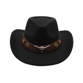 Cowboyhut Herren Damen mit Band Cowgirl Westernhut Cowboyhüte für Damen Schwarz (DE/NL/SE/PL, Alphanumerisch, Einheitsgröße, Schwarz)